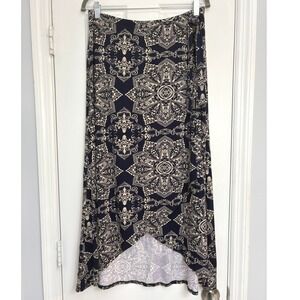 Loveappella L Maxi‎ Skirt Faux Wrap High-Low Navy Blue